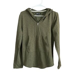 𝅺ELWOOD Boy’s Large Olive Green Hooded 1/4 Zip Top Long Sleeve